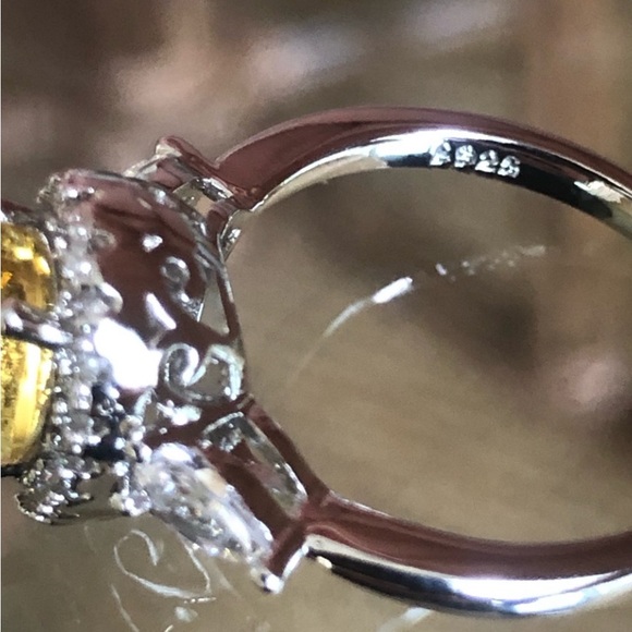 .925 Sterling Silver 2 ct Pear Cut Yellow Sapphire & White Sapphire Ring - Picture 8 of 11